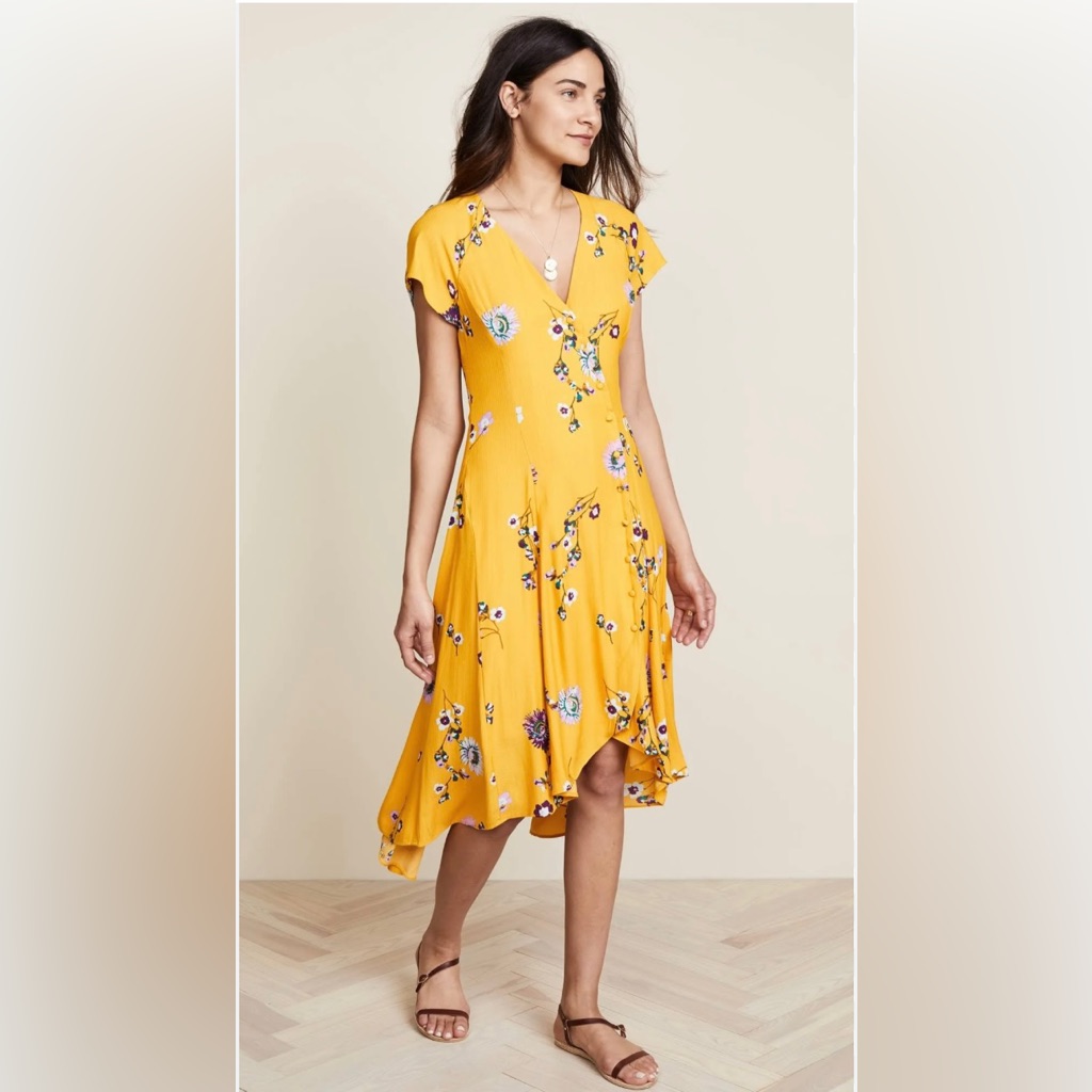 Free People Yellow Floral Midi Dress
